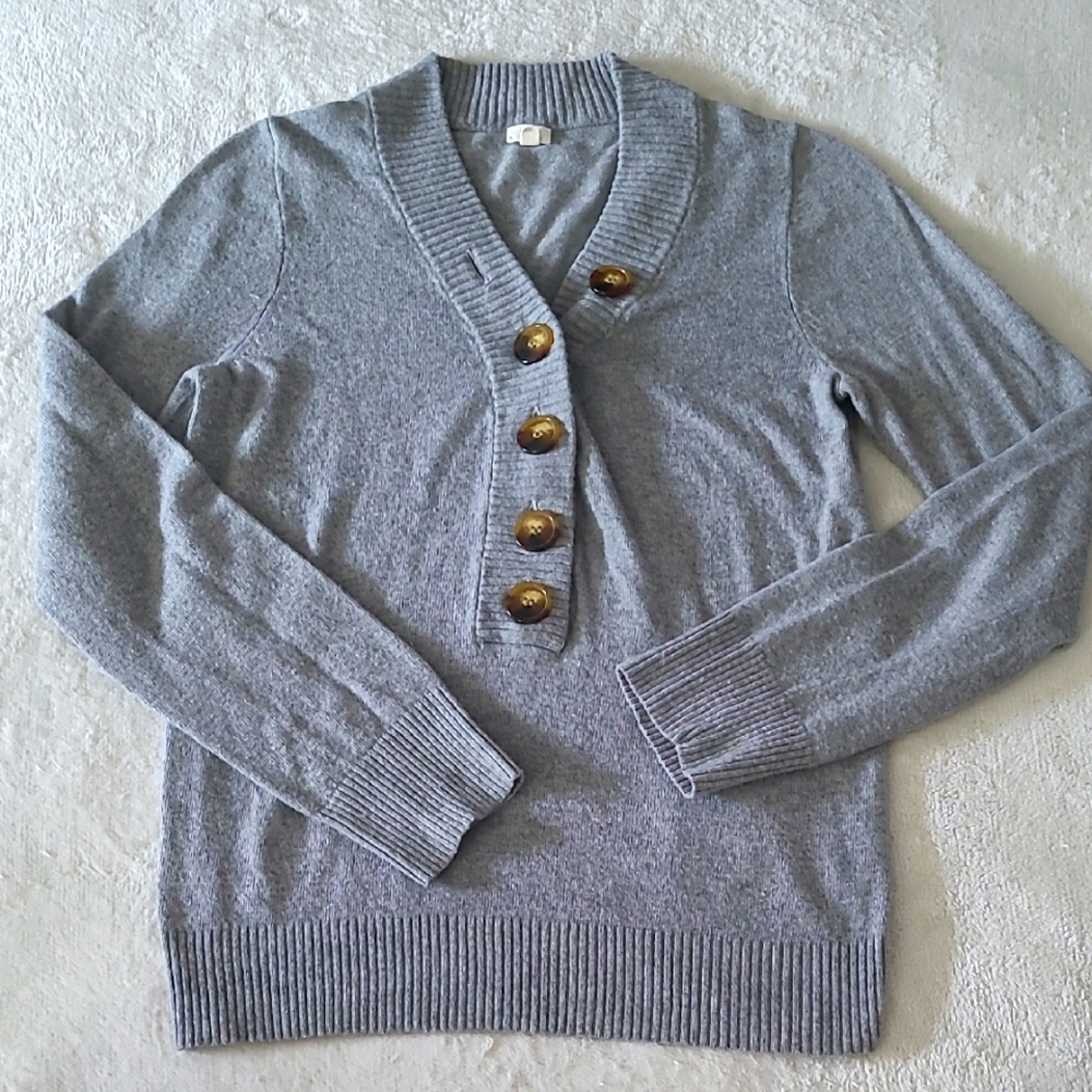 J. Crew Gray Shawl Collar Cardigan Sweater Wool Cashmere Blend Preppy Cozy M
